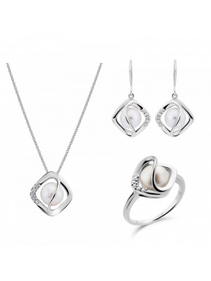 Aina Silber Set: Necklace + Earrings + Ring SET-7471