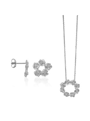 Silber Set: Halskette-Anhanger + Ohrringe SET-5245