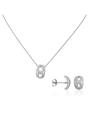 Silber Set: Halskette-Anhanger + Ohrringe SET-5252