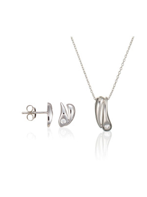 Silber Set: Halskette-Anhanger + Ohrringe SET-5928