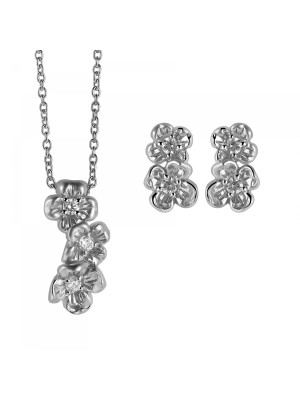 Silber Set: Halskette-Anhanger + Ohrringe SET-6018