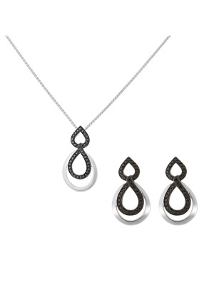 Amber Silber Set: Halskette-Anhanger + Ohrringe SET-7092/2