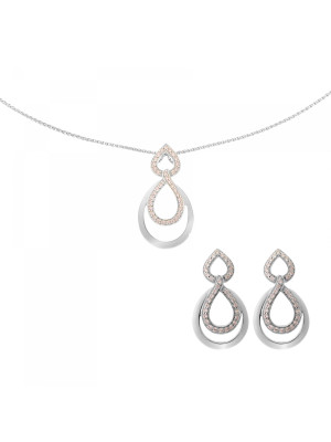 Amber Silber Set: Halskette-Anhanger + Ohrringe SET-7092