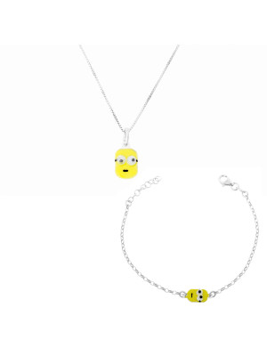 Minion Silber Set: Kette-anhänger + Armband SET-7135