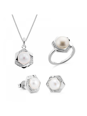 Aliva Silber Set: Necklace + Earrings + Ring SET-7469