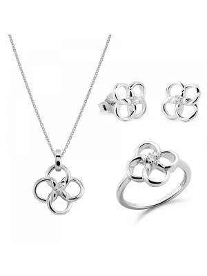 Aida Silber Set: Necklace + Earrings + Ring SET-7472