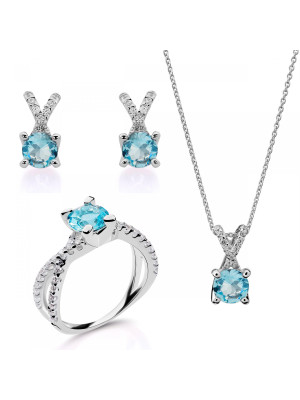 Maya Silber Set: Necklace + Earrings + Ring SET-7478/AQ