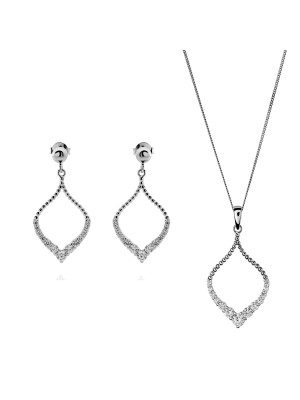 Grace Silber Set: Halskette-Anhanger + Ohrringe SET-7493