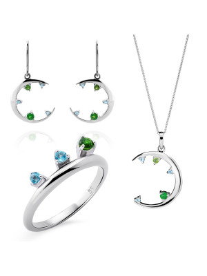 Eline Silber Set: Necklace + Earrings + Ring SET-7497