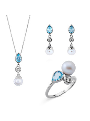 Lylou Silber Set: Necklace + Earrings + Ring SET-7498