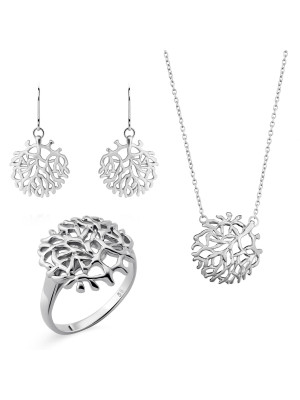 Flavie Silber Set: Necklace + Earrings + Ring SET-7502