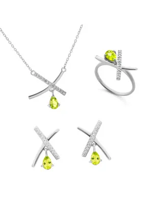 Orphelia® 'Charlotte' Women's Sterling Silver Set: Necklace + Earrings + Ring - Silver SET-7580/P