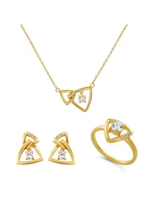 Orphelia® 'Santorini' Women's Sterling Silver Set: Necklace + Earrings + Ring - Gold SET-7570/G