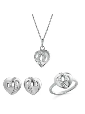 Orphelia® 'Amore' Women's Sterling Silver Set: Necklace + Earrings + Ring - Silver SET-7577