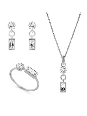 Orphelia® 'Madelyn' Women's Sterling Silver Set: Necklace + Earrings + Ring - Silver SET-7583