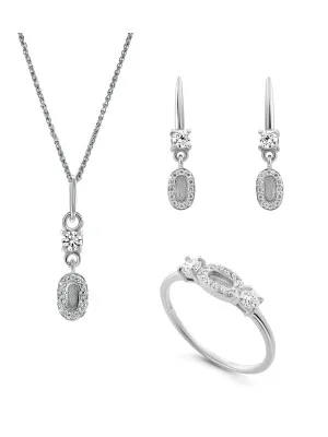 Orphelia® 'Lily' Women's Sterling Silver Set: Necklace + Earrings + Ring - Silver SET-7582