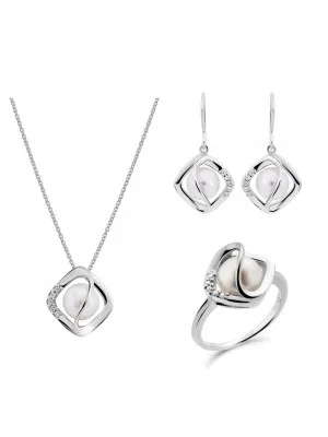 Aina Silber Set: Necklace + Earrings + Ring SET-7471