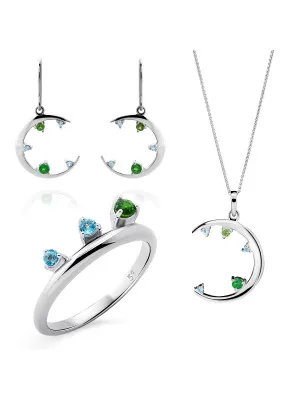 Eline Silber Set: Necklace + Earrings + Ring SET-7497