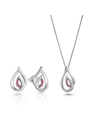 Dazzle Silber Set: Halskette-Anhanger + Ohrringe SET-7518/R