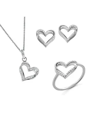 Orphelia® 'Cecilia' Women's Sterling Silver Set: Necklace + Earrings + Ring - Silver SET-7584