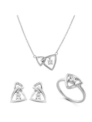 Orphelia® 'Santorini' Women's Sterling Silver Set: Necklace + Earrings + Ring - Silver SET-7570